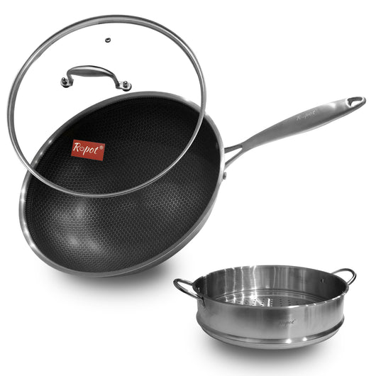 Ropot Woks-3 PC Honeycomb Non-Stick Stainless Steel Wok with